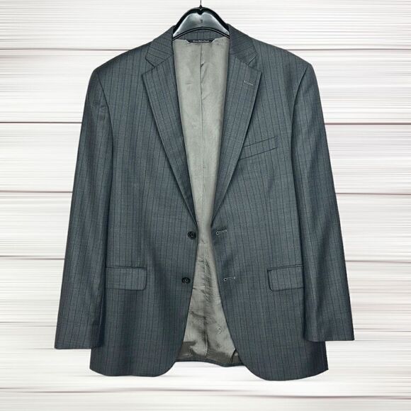 Jonathan Ogilvy Loro Piana Fitted Gray Striped Wool Suit Jacket Blazer 41R - Picture 2 of 16